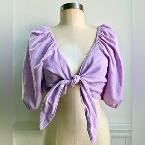 Lavender Purple Cotton Linen Express Rocky Barnes Cropped Top Midriff Blouse Sm